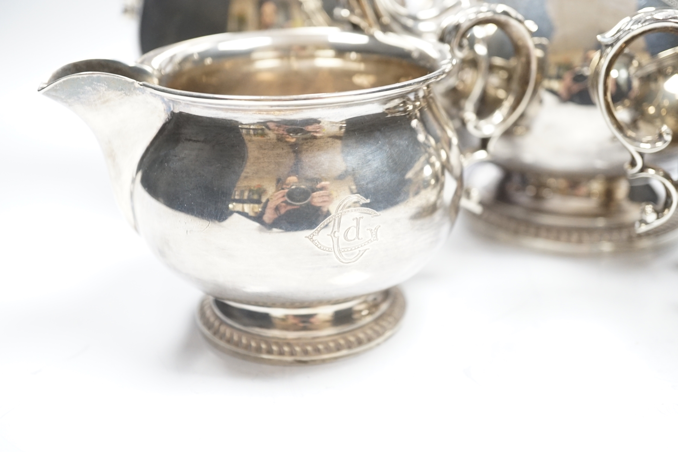 An Elizabeth II four piece silver tea and coffee service, Barker, Ellis Silver Co, Birmingham, 1991, gross weight 53.6oz.